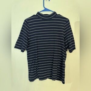 Banana Republic medium Striped navy and White Shirt top mock neck work casual